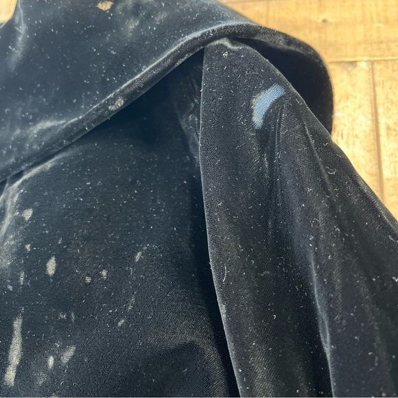 Vintage 1960s Black Velvet Swing Coat Medium MIDI Length Wide Collar Mad Men - Picture 10 of 14